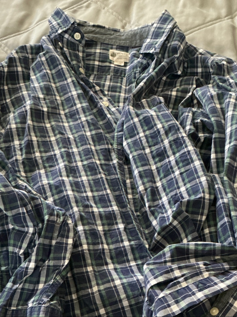 J. Crew Blue and Green Washed Tartan Shirt